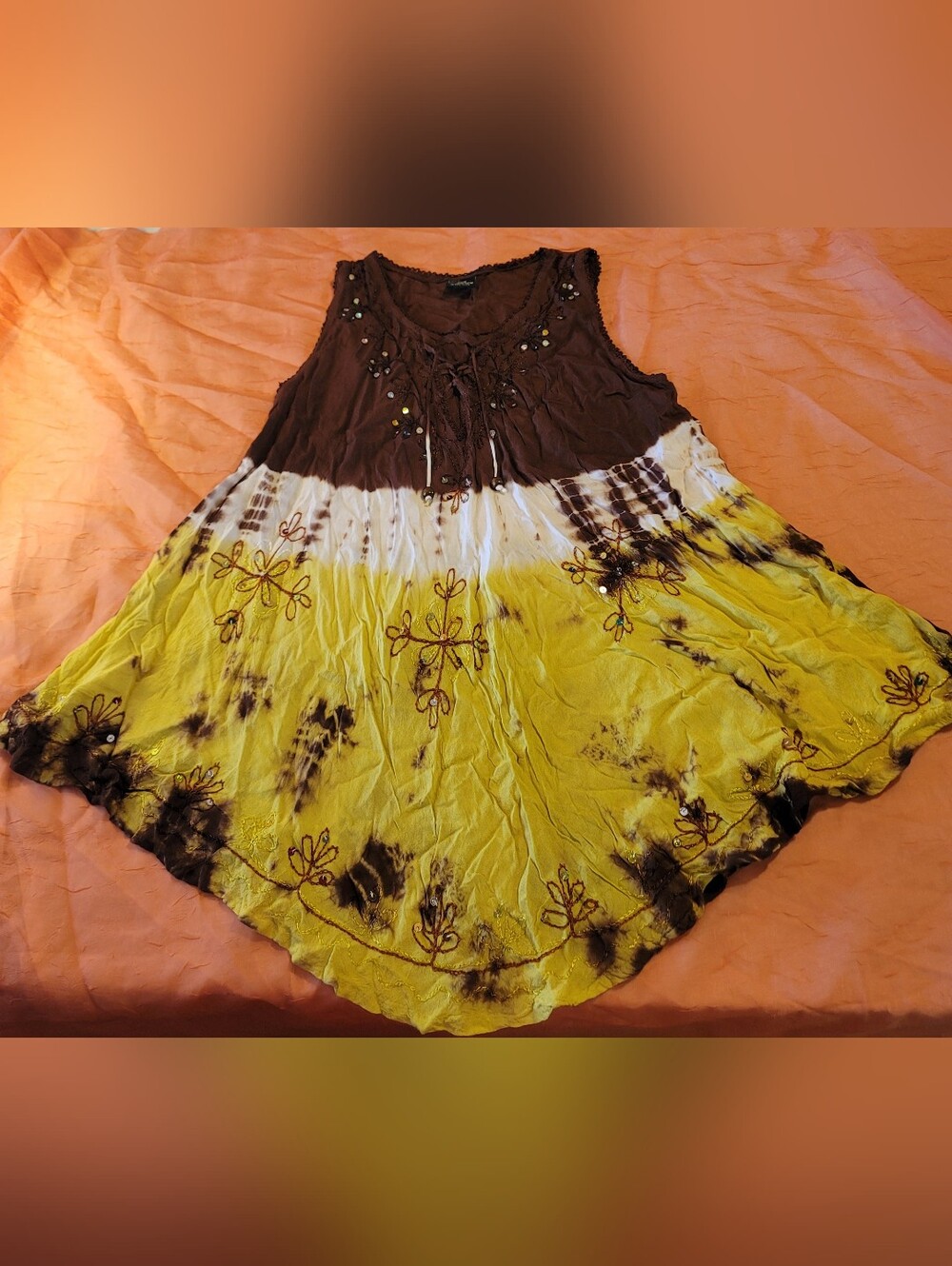 Boho India Tie-Dye Embroidered Sleeveless Top/Dress